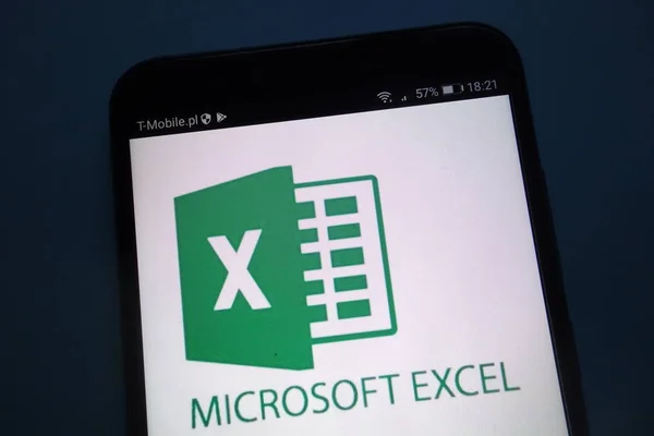 스마트폰에 Konskie 폴란드 2018 Microsoft Excel — 스톡 사진