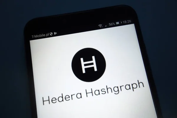 Haarlem Polen September 2018 Hedera Hashgraph Logotyp Smartphone — Stockfoto