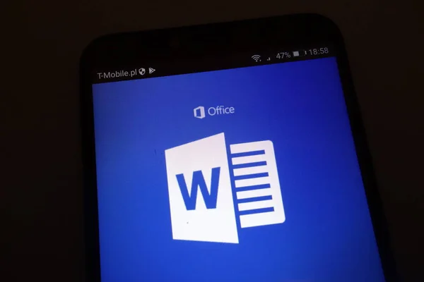 Konskie Polónia Setembro 2018 Logotipo Microsoft Word Smartphone — Fotografia de Stock