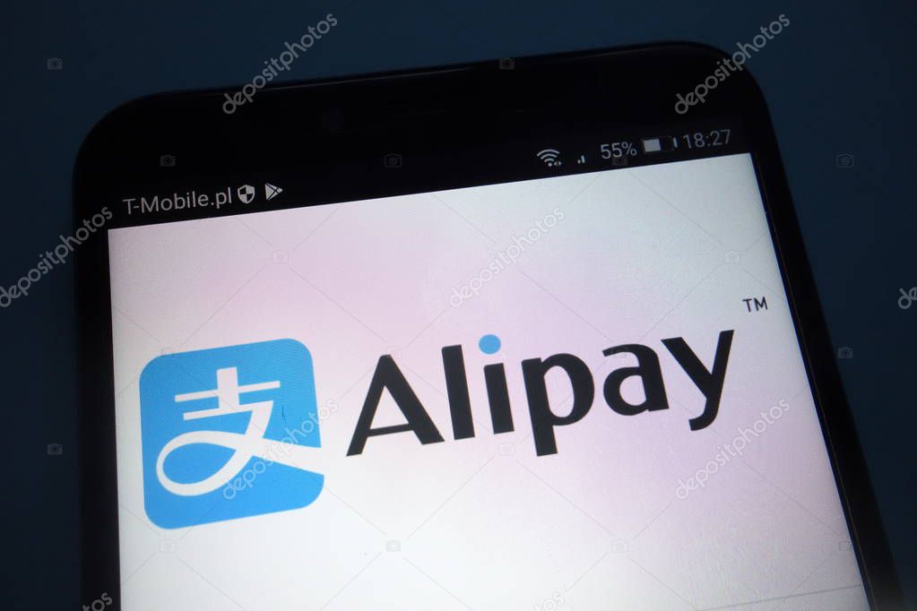 KONSKIE, POLAND - SEPTEMBER 22, 2018: Alipay logo on smartphone