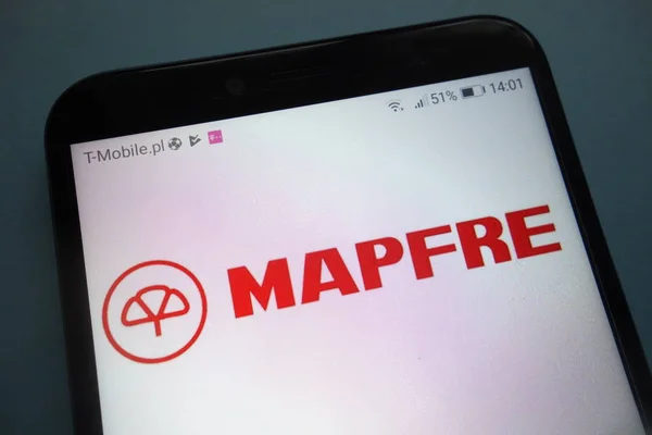 Konskie Polsko Října 2018 Mapfre Logo Smartphone — Stock fotografie