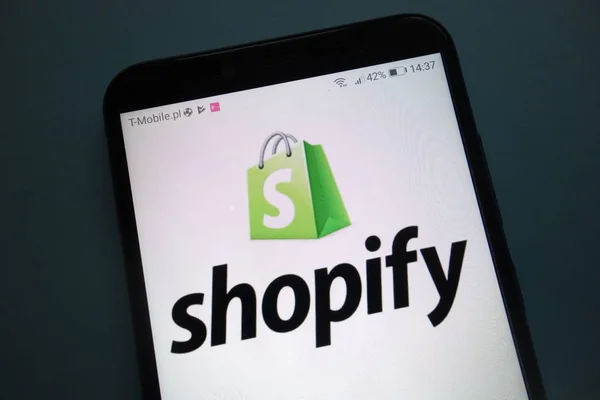 Konskie Poland October 2018 Shopify Logo Smartphone — Stock Photo, Image