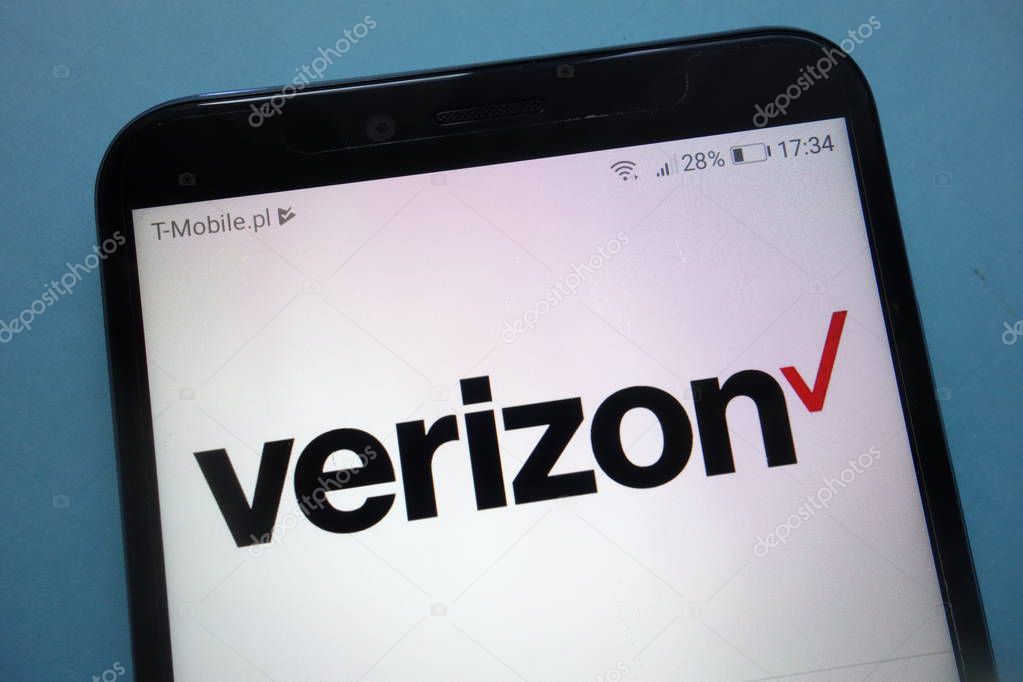 KONSKIE, POLAND - SEPTEMBER 29, 2018: Verizon Communications logo on smartphone