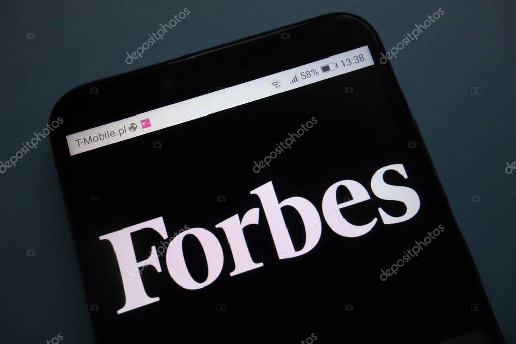 KONSKIE, POLAND - OCTOBER 28, 2018: Forbes logo on smartphone
