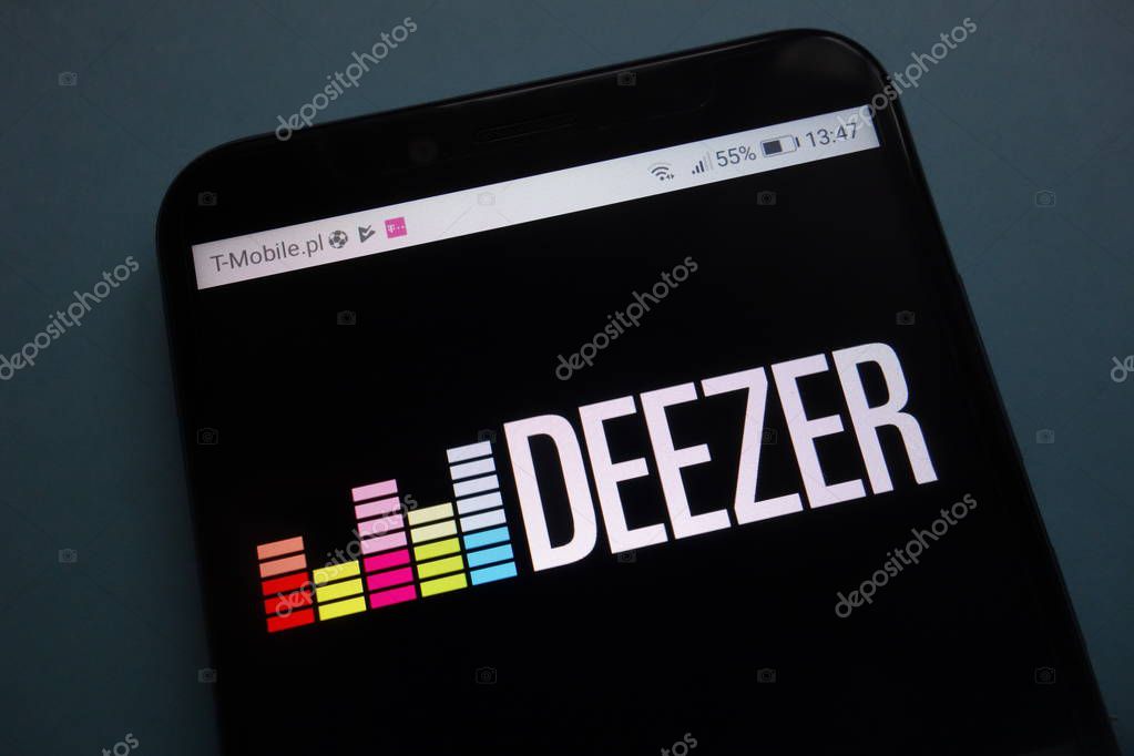 KONSKIE, POLAND - OCTOBER 28, 2018: Deezer logo on smartphone