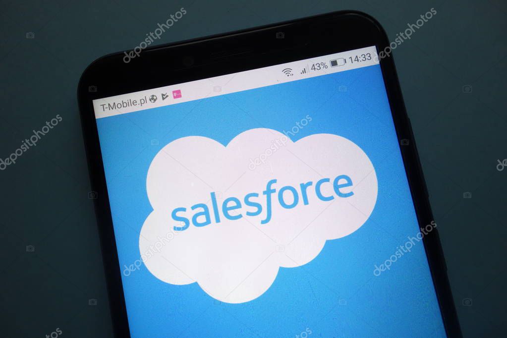 KONSKIE, POLAND - OCTOBER 28, 2018: Salesforce logo on smartphone