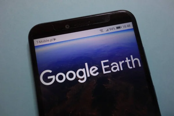 Konskie Polonya Kasım 2018 Google Earth Logo Smartphone Cep Telefonu — Stok fotoğraf