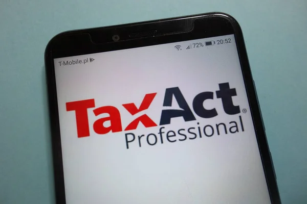 Konskie 폴란드 2018 Taxact 소프트웨어 스마트폰에 — 스톡 사진