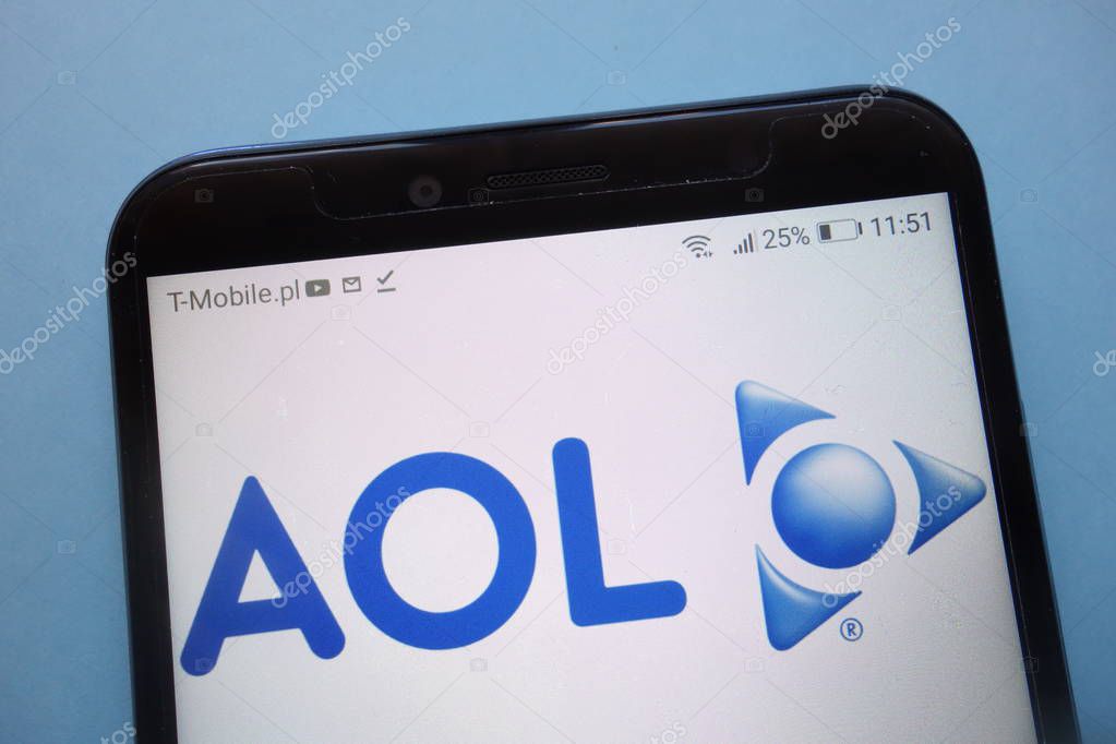 KONSKIE, POLAND - November 12, 2018: AOL logo displayed on smartphone
