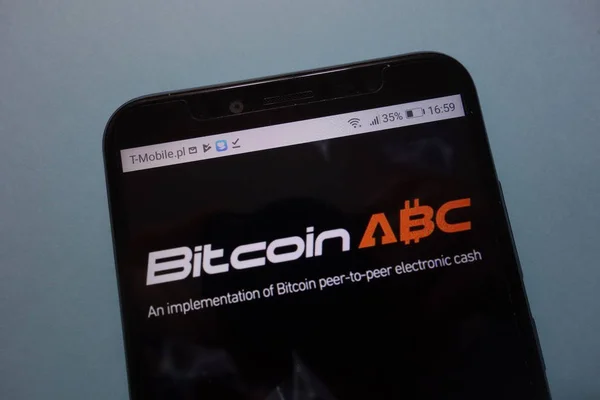 Konskie Polonia Noviembre 2018 Bitcoin Abc Logo Exhibido Teléfono Inteligente — Foto de Stock