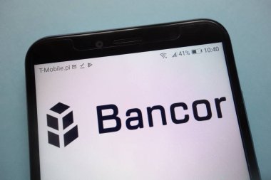 Konskie, Polonya - 18 Kasım 2018: smartphone üzerinde görüntülenen Bancor (Bnt) cryptocurrency logosu