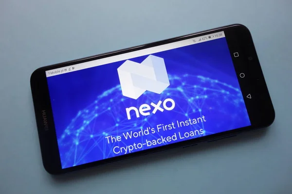 Konskie Poland November 2018 Nexo Cryptocurrency Logo Displayed Smartphone — Stock Photo, Image