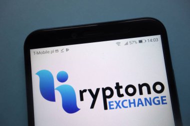 Konskie, Polonya - 18 Kasım 2018: smartphone üzerinde görüntülenen Kryptono cryptocurrency Döviz logosu