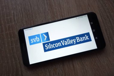Konskie, Polonya - 01 Aralık 2018: smartphone üzerinde görüntülenen Silikon Vadisi banka logosu