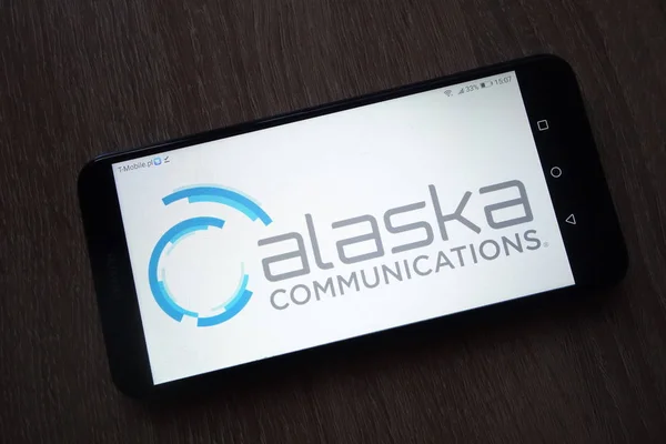 Konskie Lengyelország December 2018 Alaszkai Kommunikációt Logó Jelenik Meg Smartphone — Stock Fotó