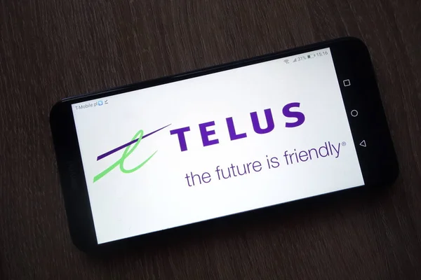 Konskie Lengyelország December 2018 Telus Corporation Logó Jelenik Meg Smartphone — Stock Fotó