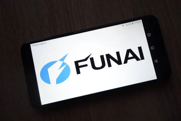 Konskie Poland December 2018 Funai Electric Ltd Logo Displayed Smartphone — Stock Photo, Image