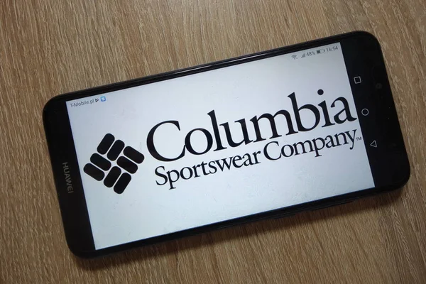 Konskie Polonya Aralık 2018 Smartphone Üzerinde Görüntülenen Columbia Firmasının Logosu — Stok fotoğraf