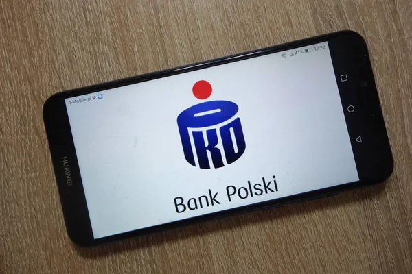 Конкурс Польша Декабря 2018 Года Логотип Pko Bank Polski Отображается — стоковое фото
