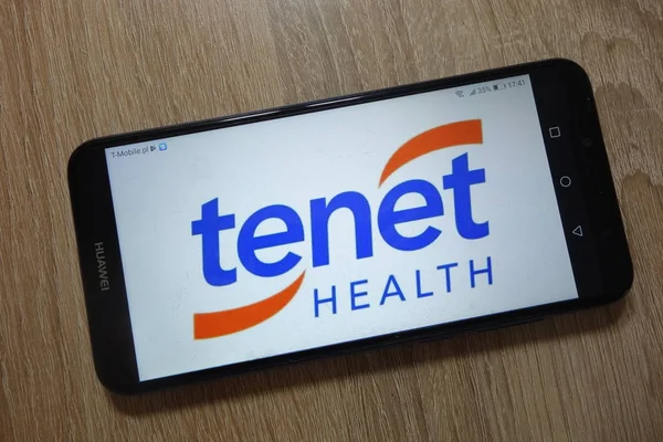 Konskie Polonia Diciembre 2018 Logotipo Tenet Healthcare Corporation Aparece Teléfono — Foto de Stock