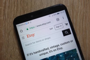 Konskie, Polonya - 09 Aralık 2018: smartphone üzerinde görüntülenen Etsy Web sitesi (www.etsy.com)