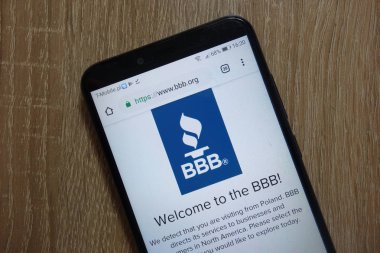 Konskie, Polonya - 09 Aralık 2018: smartphone üzerinde görüntülenen Better Business Bureau (Bbb) Web sitesi (www.bbb.org)