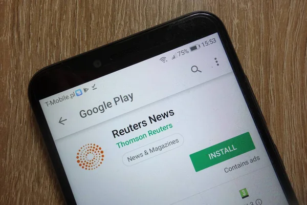 Końskie Polska Grudnia 2018 Reuters News App Stronie Google Play — Zdjęcie stockowe