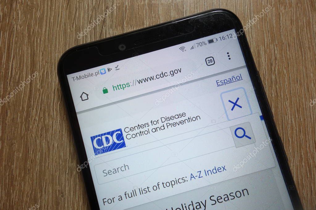 KONSKIE, POLAND - December 09, 2018: Centers for Disease Control and Prevention (CDC) website displayed on smartphone