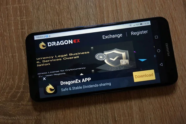 Konskie Polen Dezember 2018 Dragonex Kryptowährungsbörse Dragonex Auf Dem Smartphone — Stockfoto