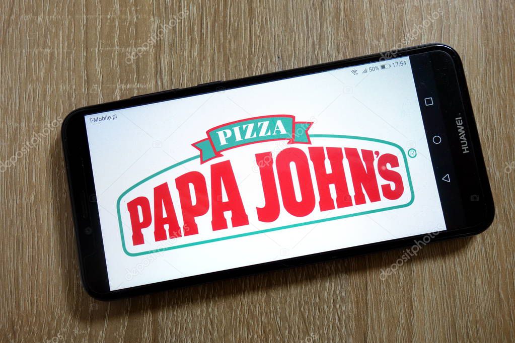 KONSKIE, POLAND - January 10, 2019: Papa John's Pizza logo displayed on smartphone