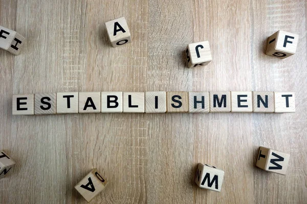 Establishment Word Wooden Blocks Desk — Stock Photo, Image