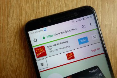 Konskie, Polonya - 25 Ocak 2019: smartphone üzerinde görüntülenen CIBC banka ABD web sitesi (www.cibc.com)