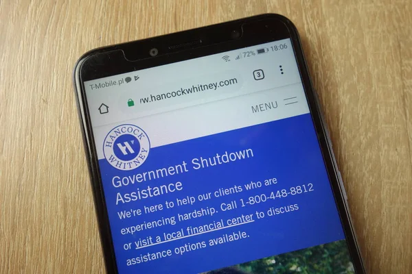 Konskie Polonya Ocak 2019 Smartphone Üzerinde Görüntülenen Hancock Whitney Corp — Stok fotoğraf