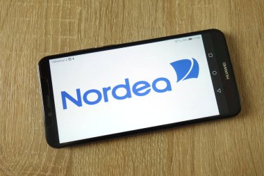 Konskie, Polonya - 22 Şubat 2019: smartphone üzerinde görüntülenen Nordea logosu