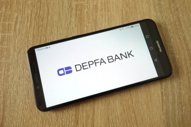 Konskie, Polonya - 23 Şubat 2019: smartphone üzerinde görüntülenen Depfa Bank plc logo