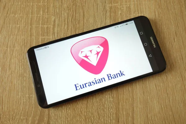 Konskie Poland February 2019 Eurasian Bank Logo Displayed Smartphone — Stock Photo, Image