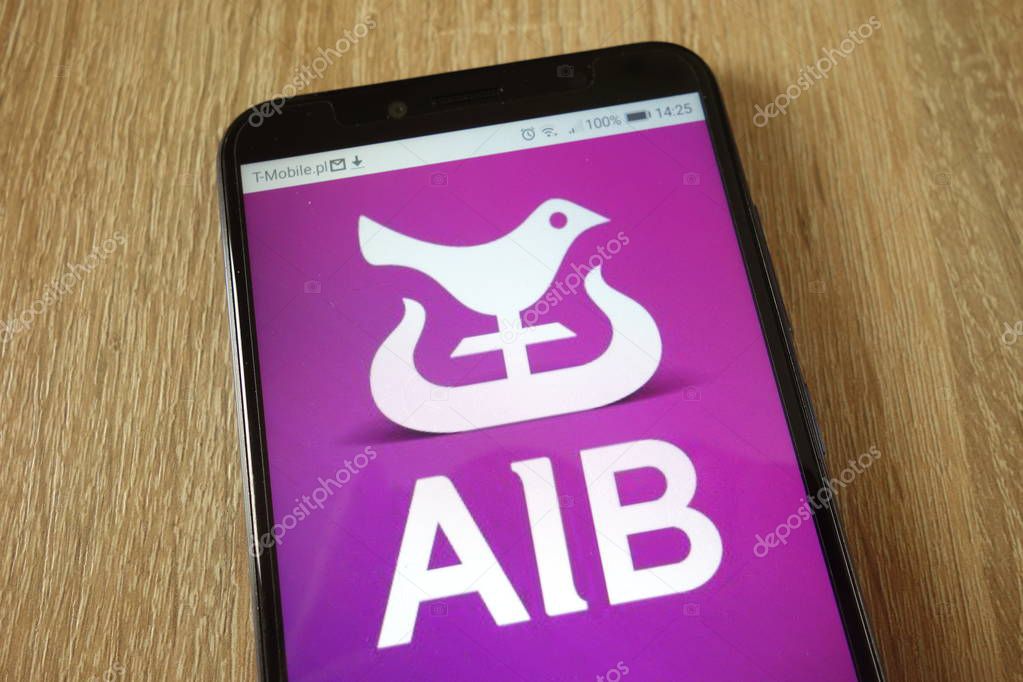 KONSKIE, POLAND - February 23, 2019: Allied Irish Banks, p.l.c. logo displayed on smartphone
