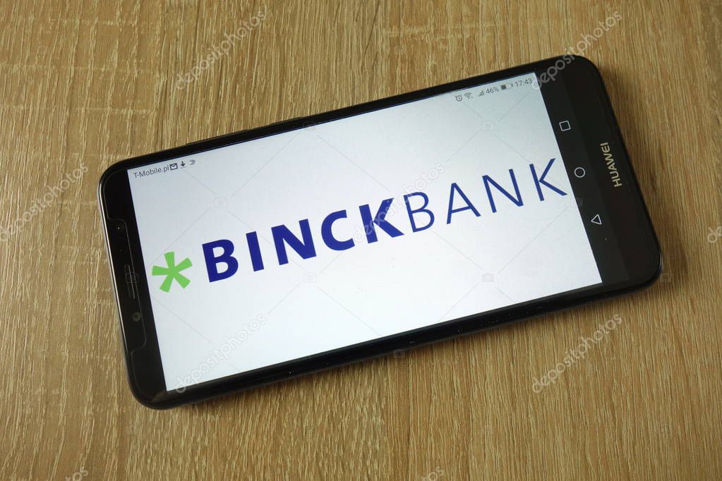 KONSKIE, POLAND - March 11, 2019: BinckBank logo displayed on smartphone