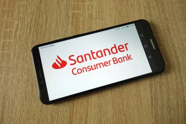 Konskie Poland March 2019 Santander Consumer Bank Logo Displayed Smartphone — Stock Photo, Image