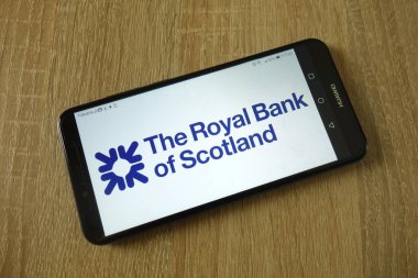 Konskie, Polonya - 16 Mart 2019: Royal Bank of Scotland logo smartphone üzerinde görüntülenen