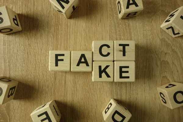 Fact or fake word from wooden blocks on desk