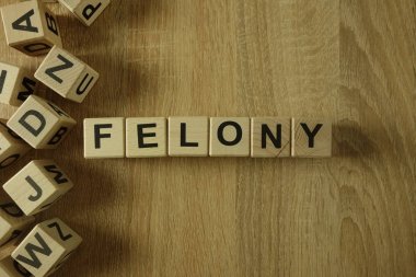 Felony word from wooden blocks on desk clipart