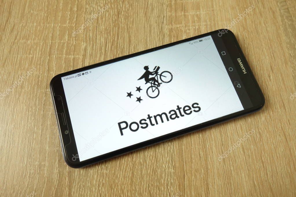 KONSKIE, POLAND - June 21, 2019: Postmates Inc company logo displayed on mobile phone