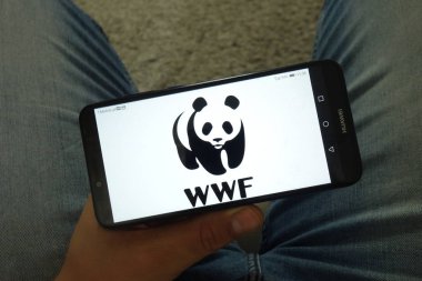 Konskie, Polonya - 29 Haziran 2019: World Wide Fund for Nature - Cep telefonu wwf logosu