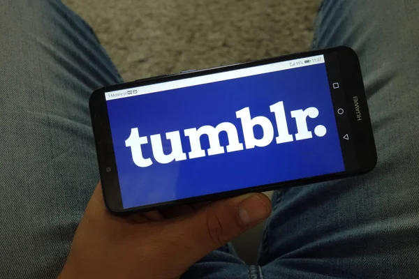 Konskie, Lengyelország-június 29, 2019: Tumblr logó mobiltelefonon — Stock Fotó