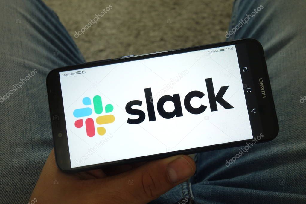 KONSKIE, POLAND - June 29, 2019: Slack logo displayed on mobile phone