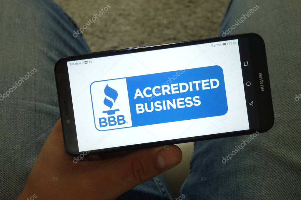 KONSKIE, POLAND - June 29, 2019: Better Business Bureau - BBB logo displayed on mobile phone