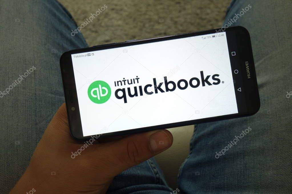 KONSKIE, POLAND - June 29, 2019: Intuit Quickbooks logo displayed on mobile phone
