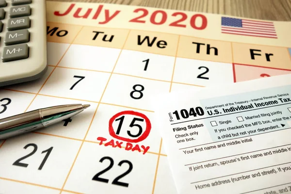 Månadskalender Som Visar Datum Juli 2020 Markerade Som Skattedag Med — Stockfoto