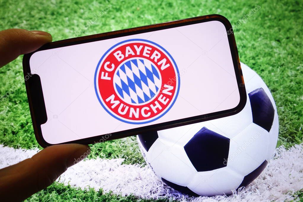 Konskie, Poland - September 15, 2025: FC Bayern Munich club logo displayed on mobile phone